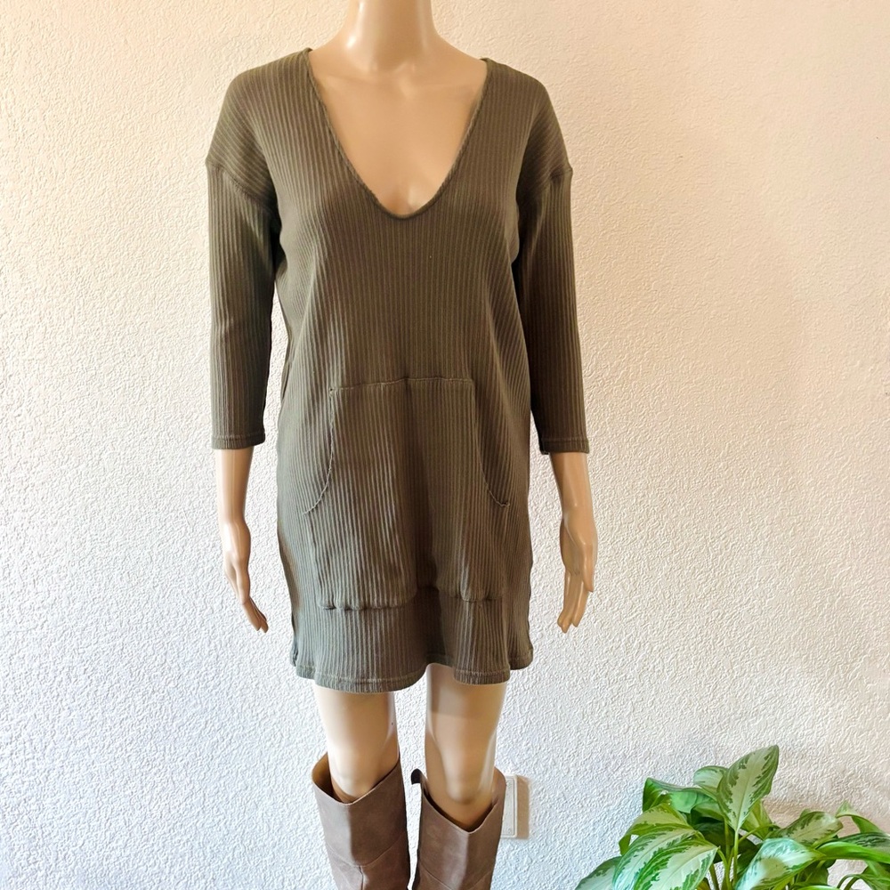 FREE PEOPLE BEACH Army Green Ribbed Knit Dress/Swim Cover-Up
